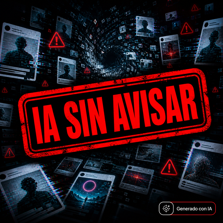 Imagen de advertencia IA SIN AVISAR con marca Generado con IA