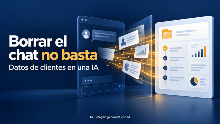 Ilustración conceptual de datos de clientes enviados a un asistente de IA y una ficha de respuesta a incidentes