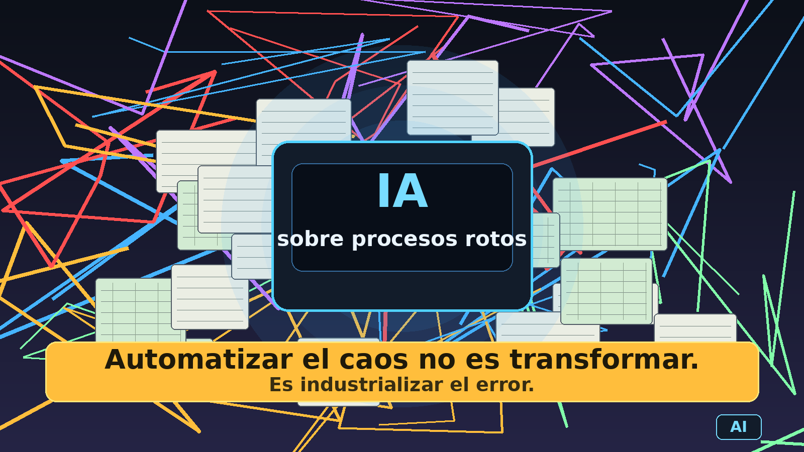 Ilustración generada con IA sobre procesos empresariales rotos y automatización